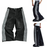 Hip Hop Baggy Jeans  Harajuku Goth Y2k Jeans for Black Striped Embroidered Wide Leg Denim Pants High Street Streetwear